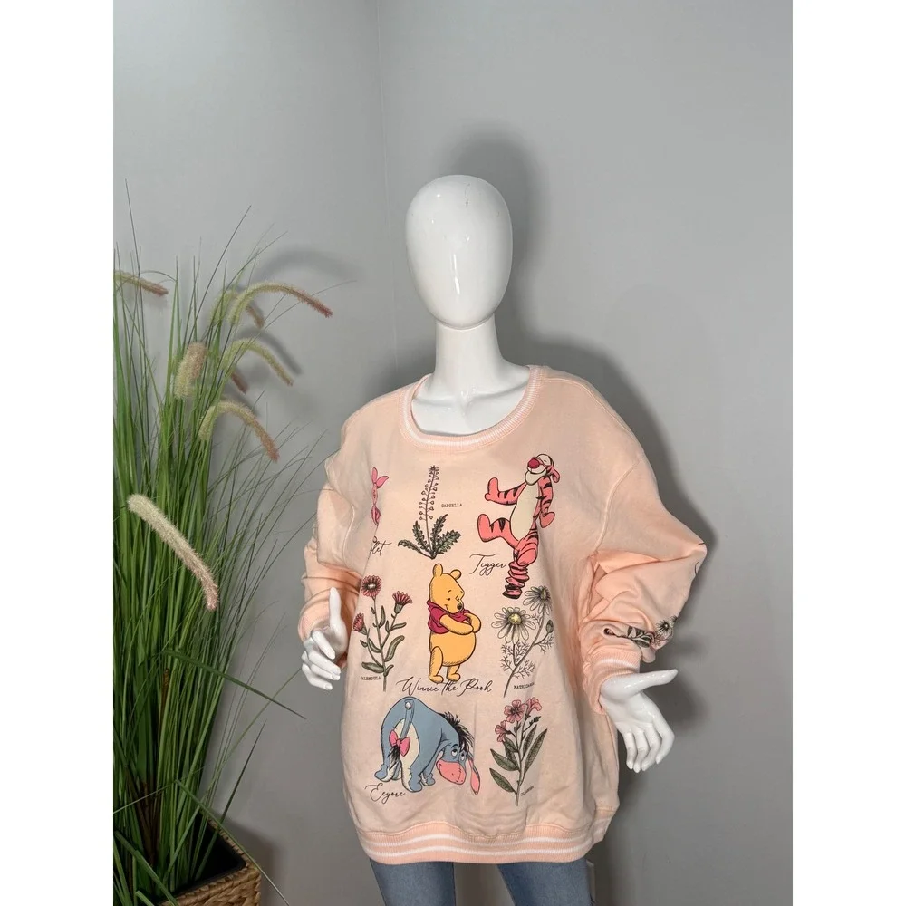 Disney Winnie the Pooh Botanical‎ Sweatshirt Peach Fleece Pullover 2X NEW - Picture 6 of 13